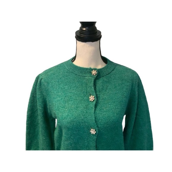 Zara Green Sweater Cardigan with flower gems - Picture 5 of 12